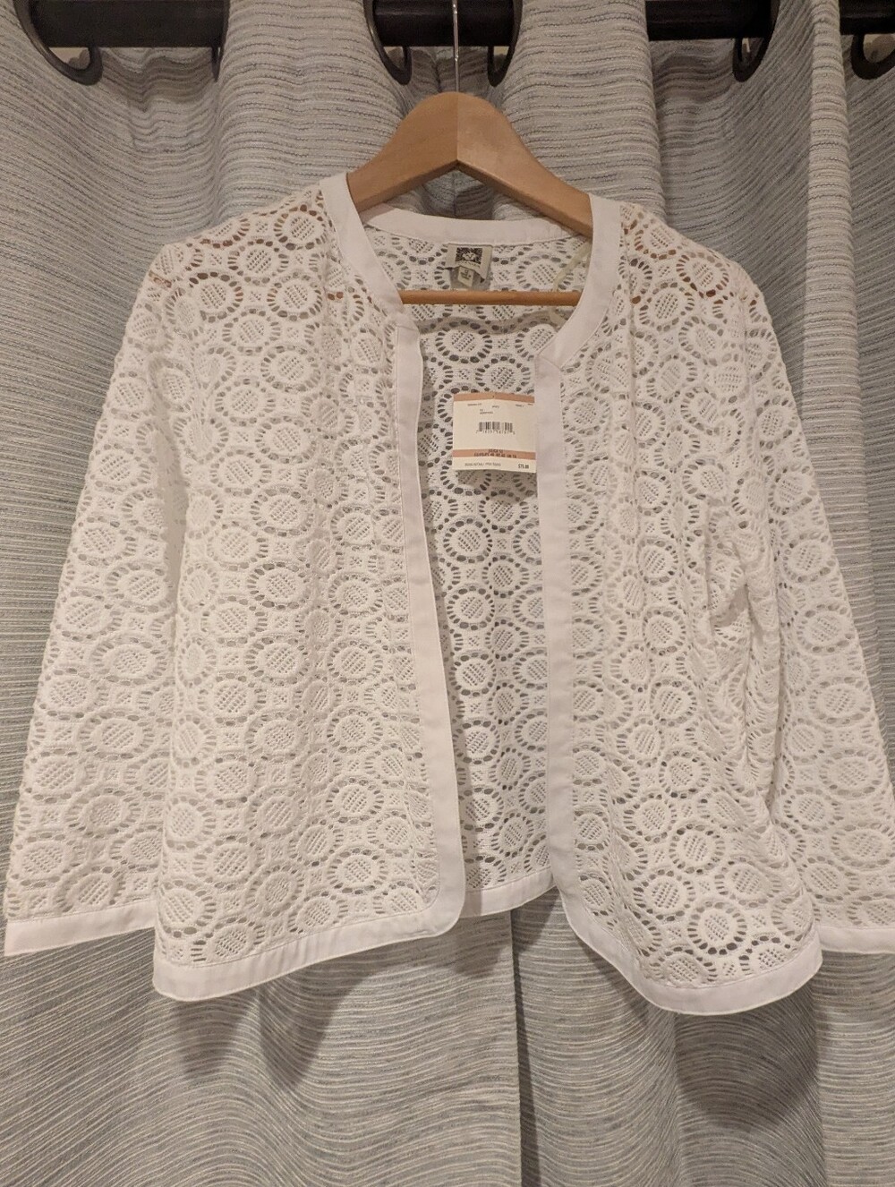 Anne Klein White Crochet Openwork Cardigan - 12